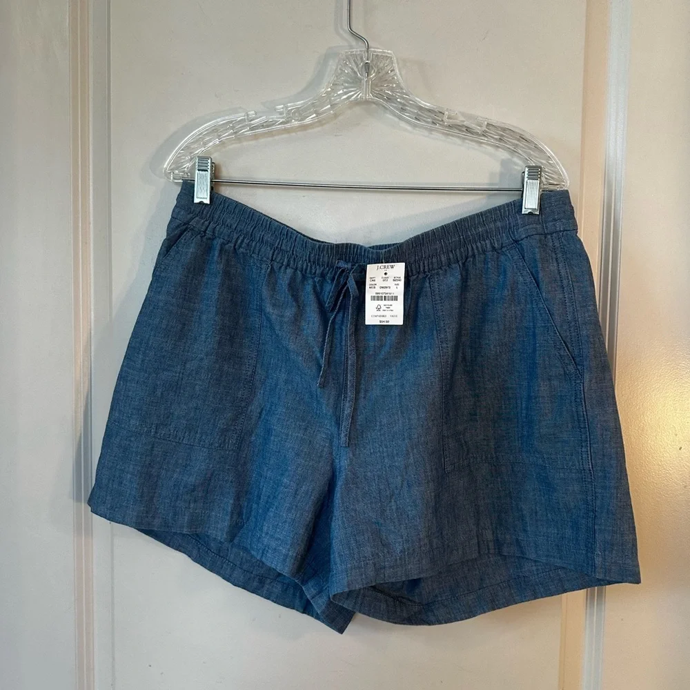 NEW J. Crew Chambray Blue Pull On Lightweight Drawstring Coastal Shorts, Large